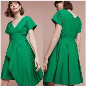 Anthropologie MAEVE Seamed Poplin Draped Dress. Kelly Green. Size 2